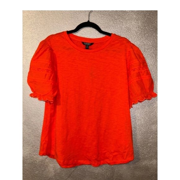Lauren Ralph Lauren Tops - Ralph Lauren  Coquette Hippie Black Label  Jersey Orange  Short Puff Sleeves S2X